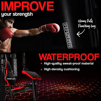 Red Multi Station Home Gym Set with 125lbs Plates & Boxing Bag- M9500