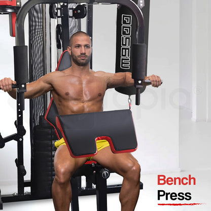 Red Multi Station Home Gym Set with 148lbs Plates & Boxing Bag- M9500