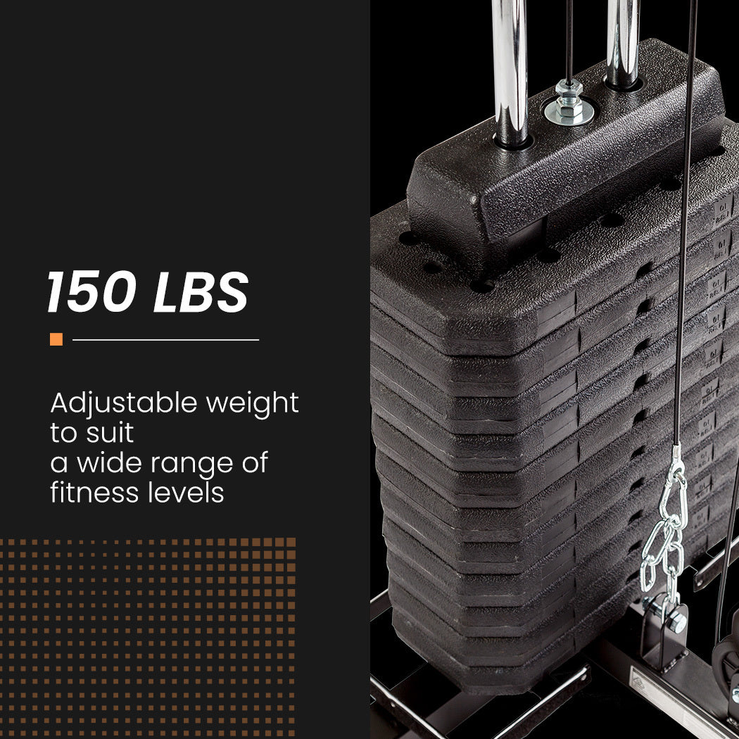 Multi-Station Home Gym with Adjustable Weights and Cushioned Supports