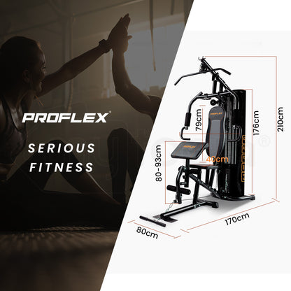 Multi-Station Home Gym with Adjustable Weights and Cushioned Supports