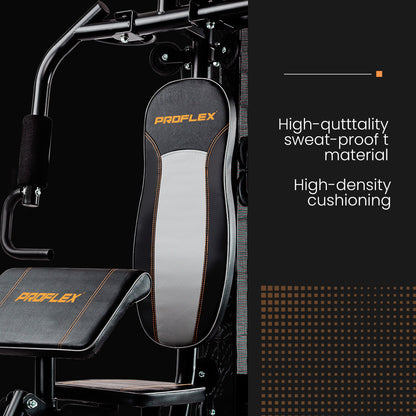 Multi-Station Home Gym with Adjustable Weights and Cushioned Supports