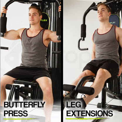 Multi-Station Home Gym with Adjustable 58kg Weights and Cushioned Seating