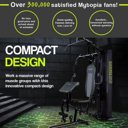 Multi-Station Home Gym with Adjustable 58kg Weights and Cushioned Seating