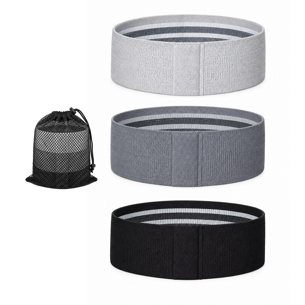 3-Piece Hip Resistance Band with Storage Bag, Grey, Dark Grey, Black Pack
