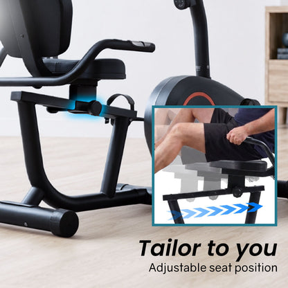 Magnetic Recumbent Exercise Bike, LCD Display, Heart Rate Sensors, Adjustable Seat, 8-Level Resistance, Comfortable Seated Home Cardio Fitness Machine