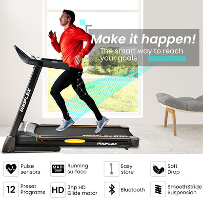 Foldable Electric Treadmill with Bluetooth, Incline, and Suspension - 2.5m
