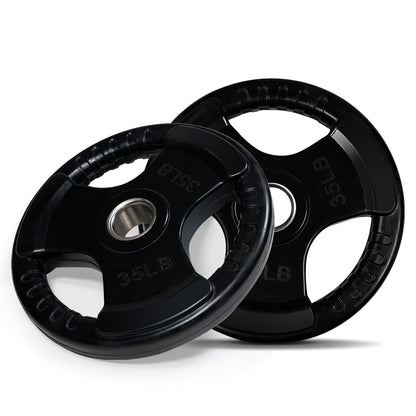 Pair of 16kg Rubber-Coated Olympic Weight Plates with Tri-Grip Handles