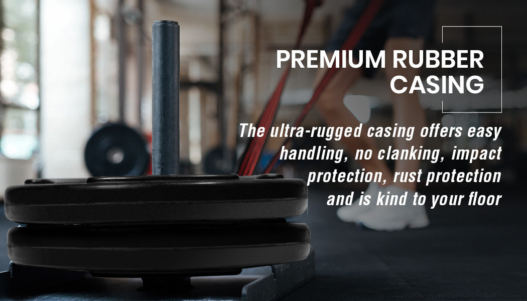 Pair of 16kg Rubber-Coated Olympic Weight Plates with Tri-Grip Handles