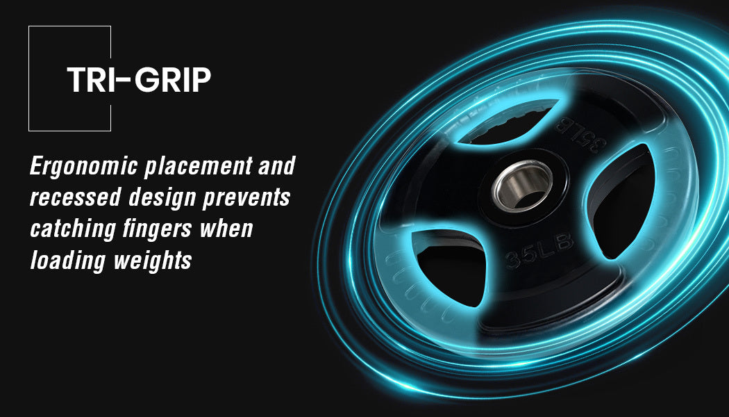 Pair of 16kg Rubber-Coated Olympic Weight Plates with Tri-Grip Handles