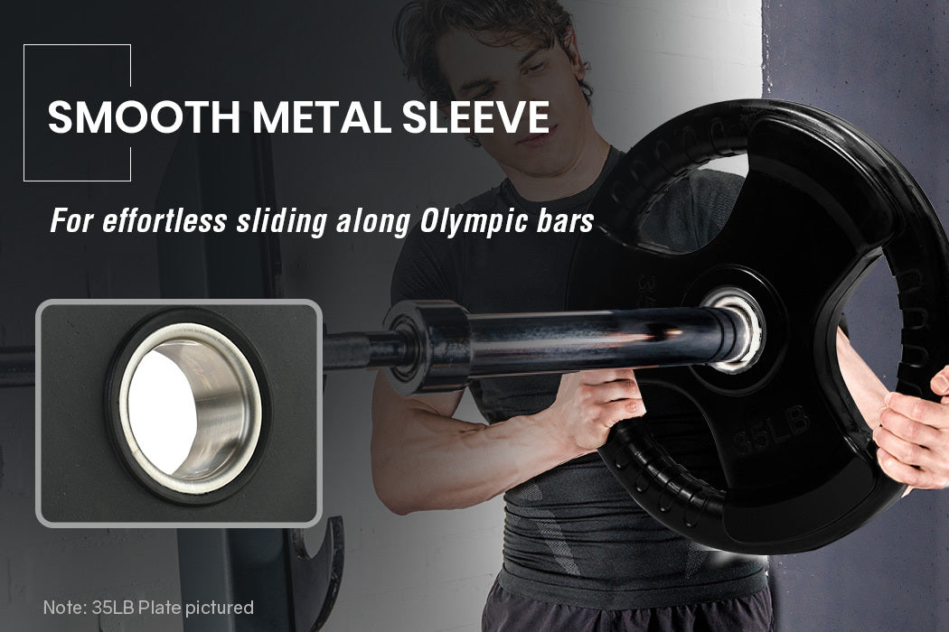 Pair of 16kg Rubber-Coated Olympic Weight Plates with Tri-Grip Handles