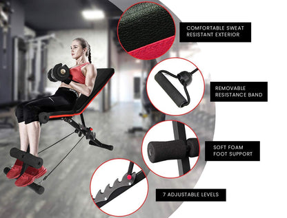 Adjustable 6-in-1 Weight Bench with Resistance Bands, 7 Levels, 150kg Capacity