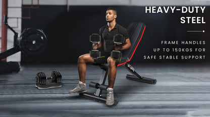 Adjustable 6-in-1 Weight Bench with Resistance Bands, 7 Levels, 150kg Capacity