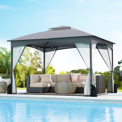 10 X 12 FT Patio Gazebo with Netting Walls with 4 Sandbags-Grey