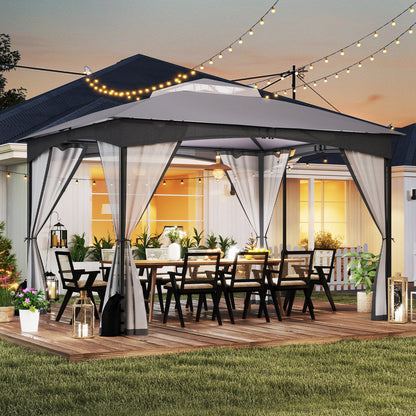 10 X 12 FT Patio Gazebo with Netting Walls with 4 Sandbags-Grey