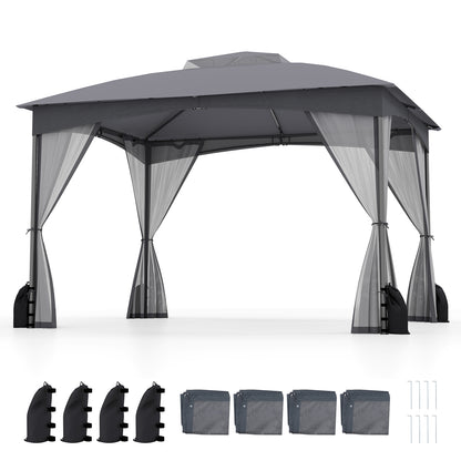 10 X 12 FT Patio Gazebo with Netting Walls with 4 Sandbags-Grey
