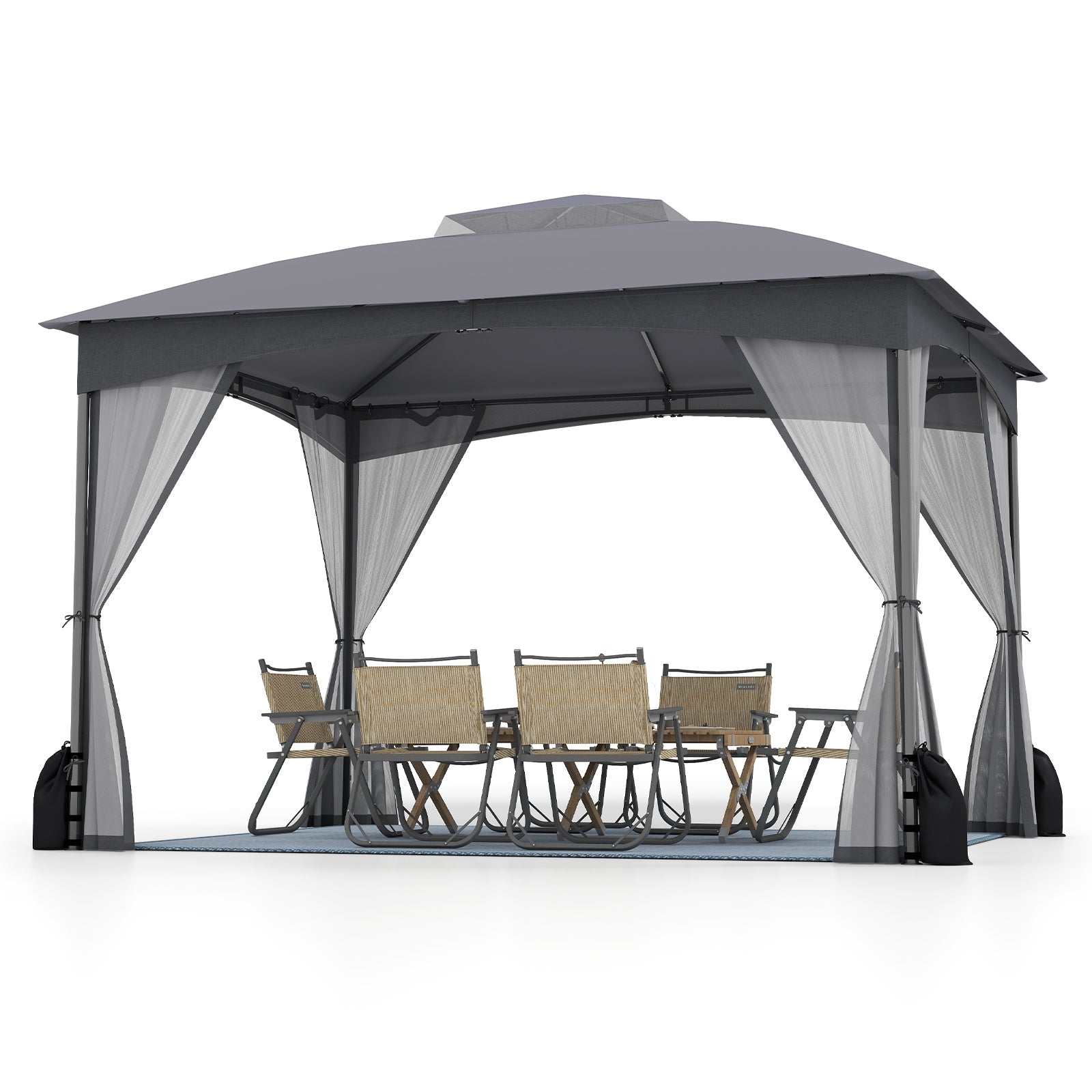 10 X 12 FT Patio Gazebo with Netting Walls with 4 Sandbags-Grey