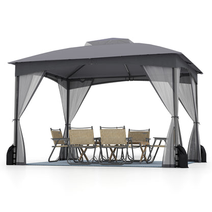 10 X 12 FT Patio Gazebo with Netting Walls with 4 Sandbags-Grey
