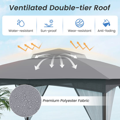 10 X 12 FT Patio Gazebo with Netting Walls with 4 Sandbags-Grey