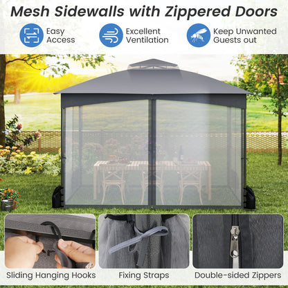 10 X 12 FT Patio Gazebo with Netting Walls with 4 Sandbags-Grey