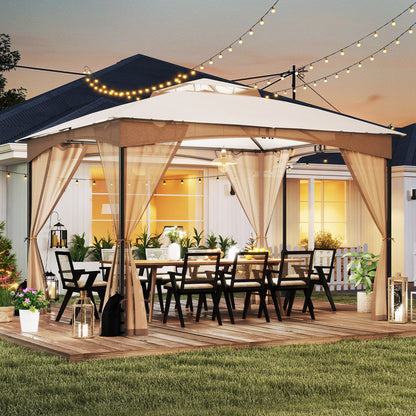 10 X 12 FT Patio Gazebo with Netting Walls with 4 Sandbags-Brown