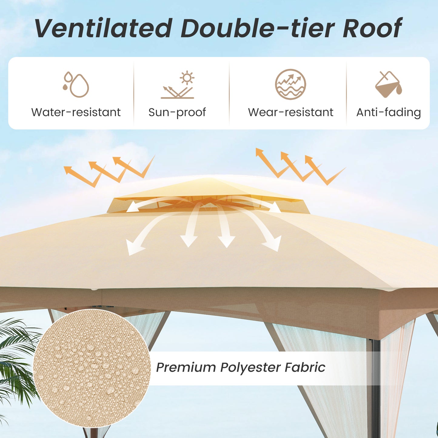 10 X 12 FT Patio Gazebo with Netting Walls with 4 Sandbags-Brown
