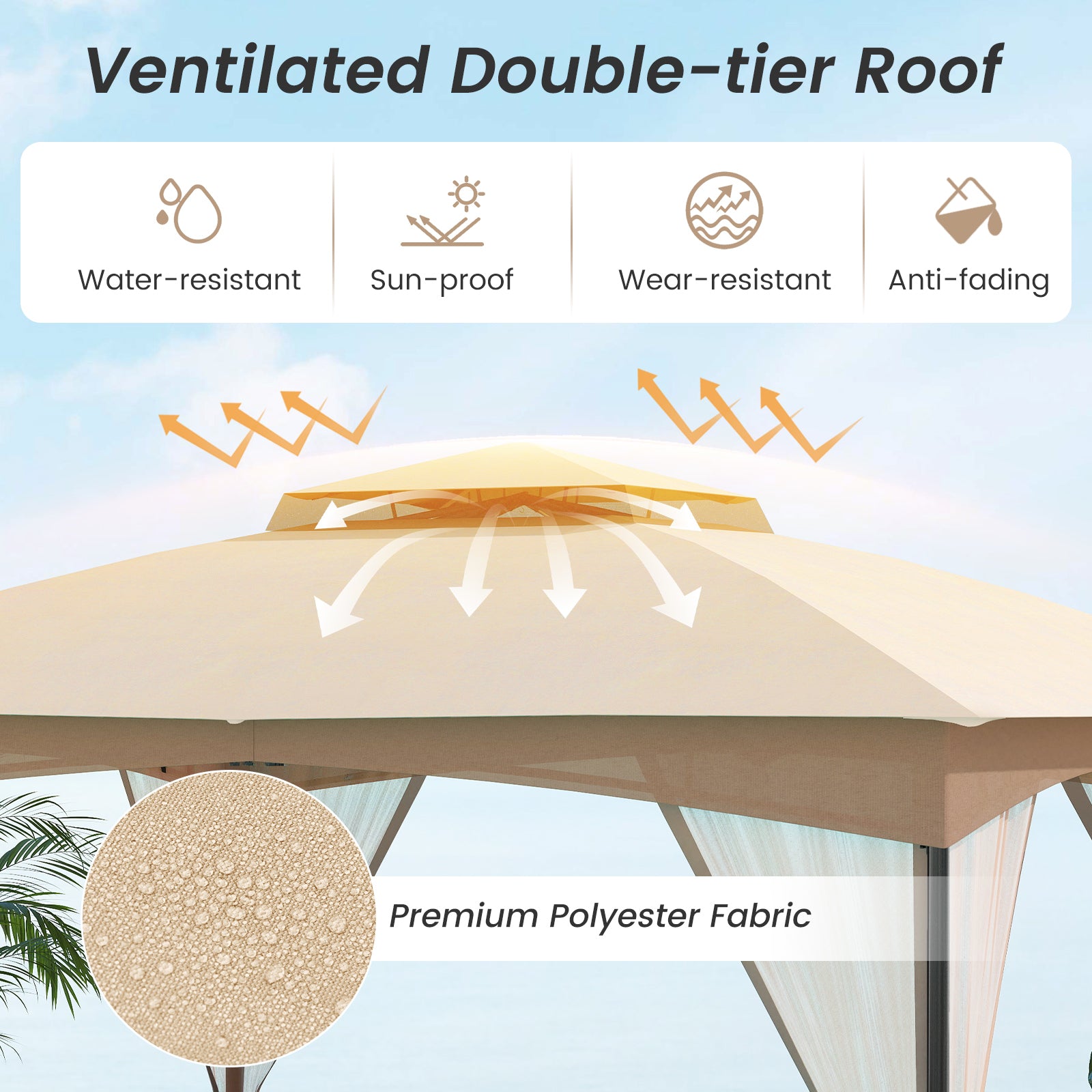 10 X 12 FT Patio Gazebo with Netting Walls with 4 Sandbags-Brown