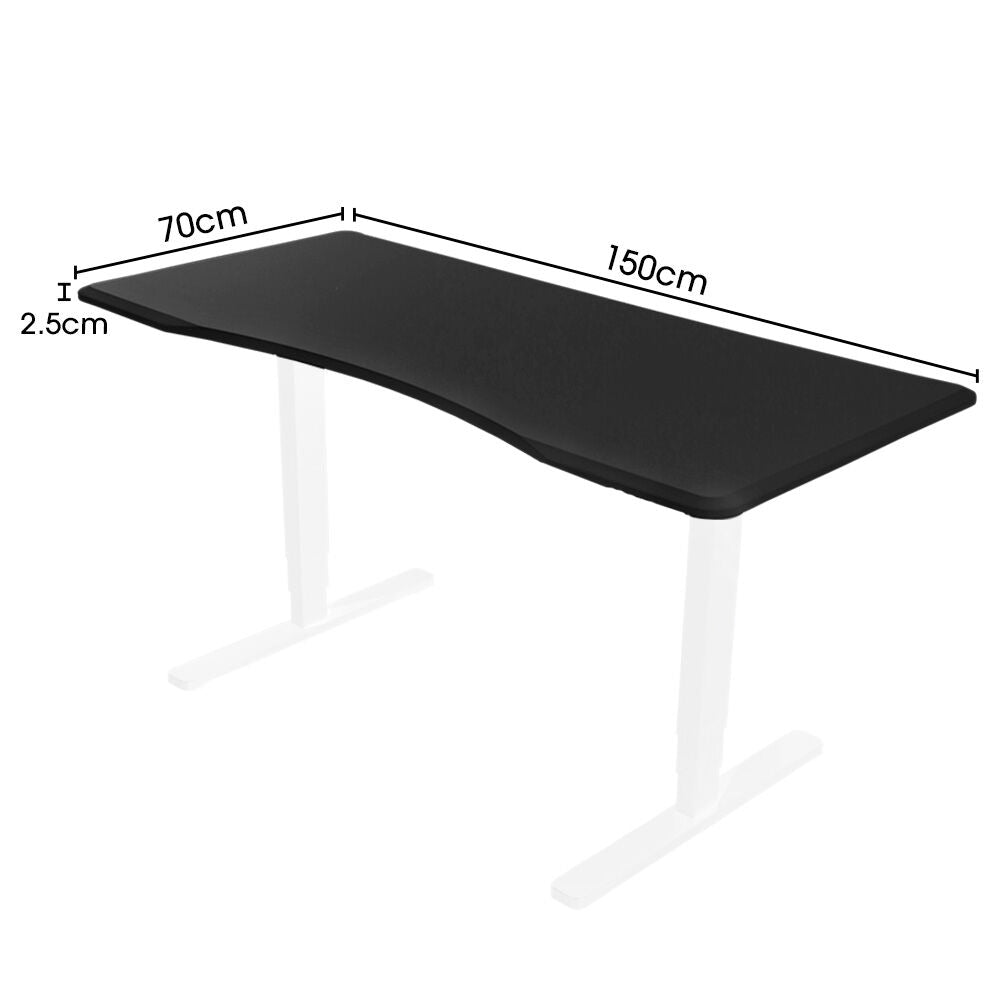 Height Adjustable Desk Top, 1.5m Wide, Arched Front, Premium MDF, Black Finish