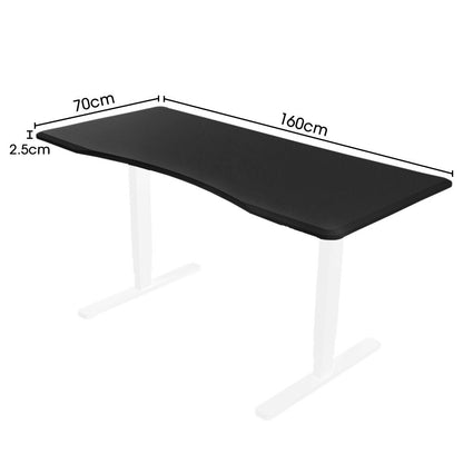 160x70cm Arched Front Desk Top, Premium MDF, Black, for Adjustable Desk Frame