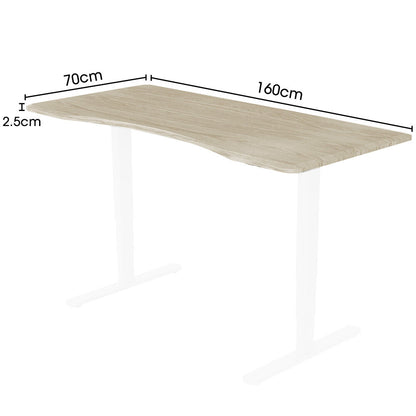 160x70cm White Oak MDF Desktop for Height Adjustable Desk, Arched Front Design