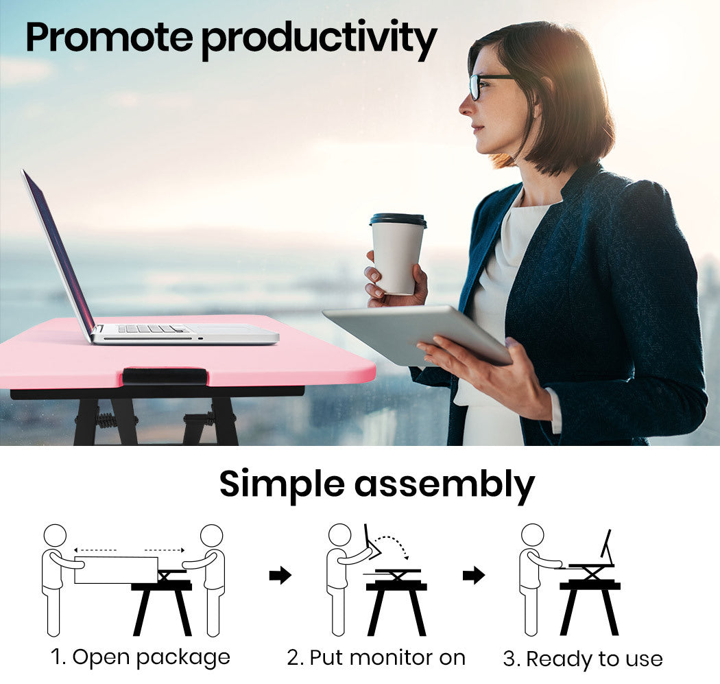 Adjustable Sit-Stand Desk Riser for Dual Monitors, 0.74m Wide, Pink