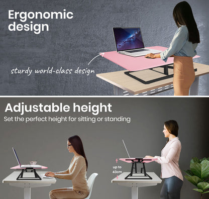Adjustable Sit-Stand Desk Riser for Dual Monitors, 0.74m Wide, Pink