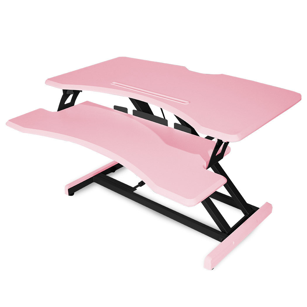 Adjustable Dual Monitor Sit-Stand Desk Riser, 0.77m Wide, 15kg Capacity, Pink