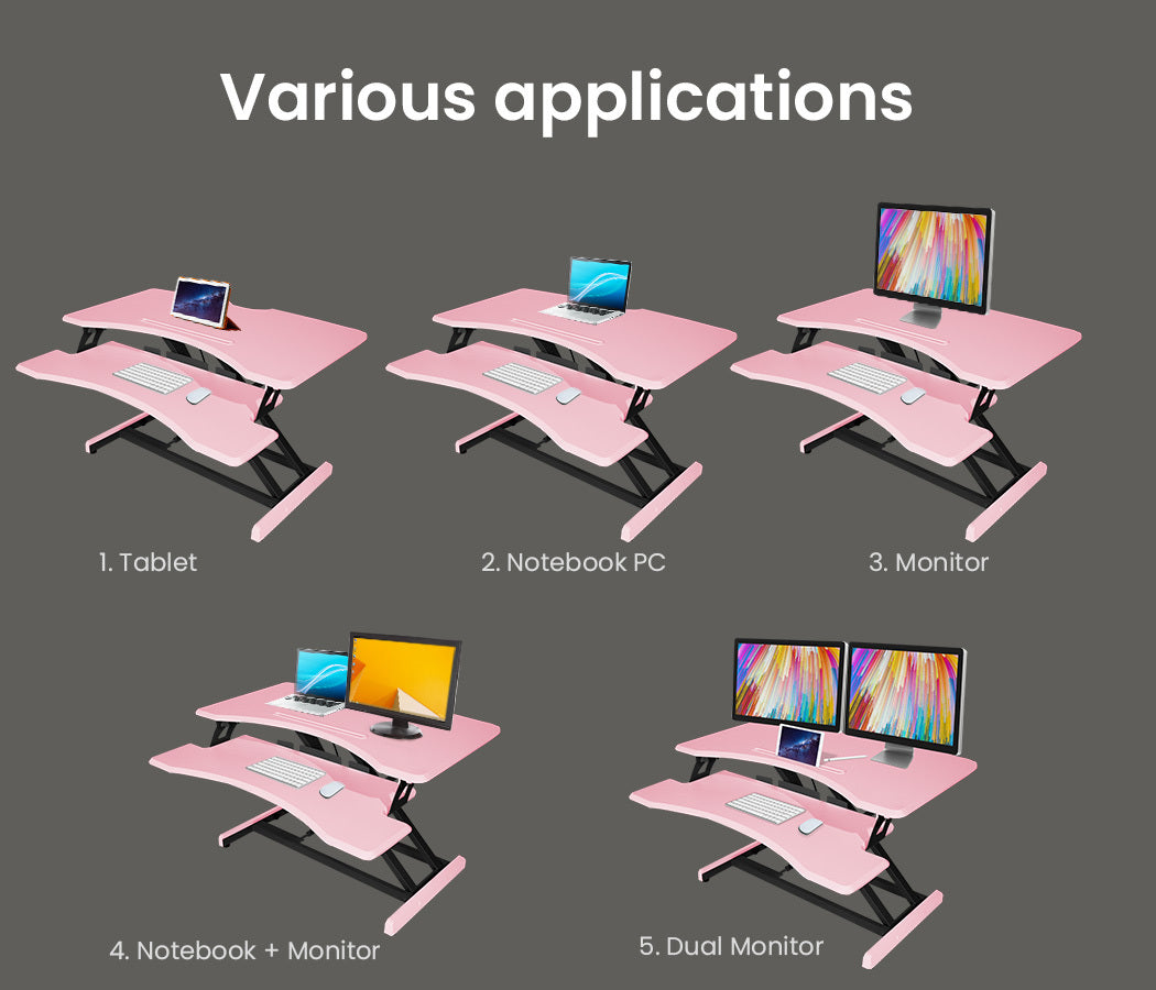 Adjustable Dual Monitor Sit-Stand Desk Riser, 0.77m Wide, 15kg Capacity, Pink