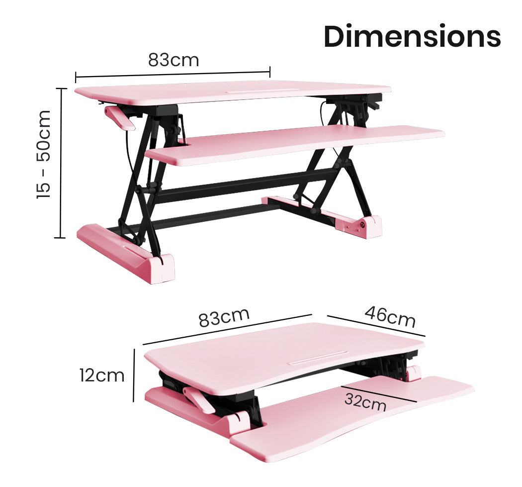 Adjustable Dual Monitor Sit-Stand Desk Riser, 0.77m Wide, 15kg Capacity, Pink