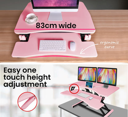 Adjustable Dual Monitor Sit-Stand Desk Riser, 0.77m Wide, 15kg Capacity, Pink