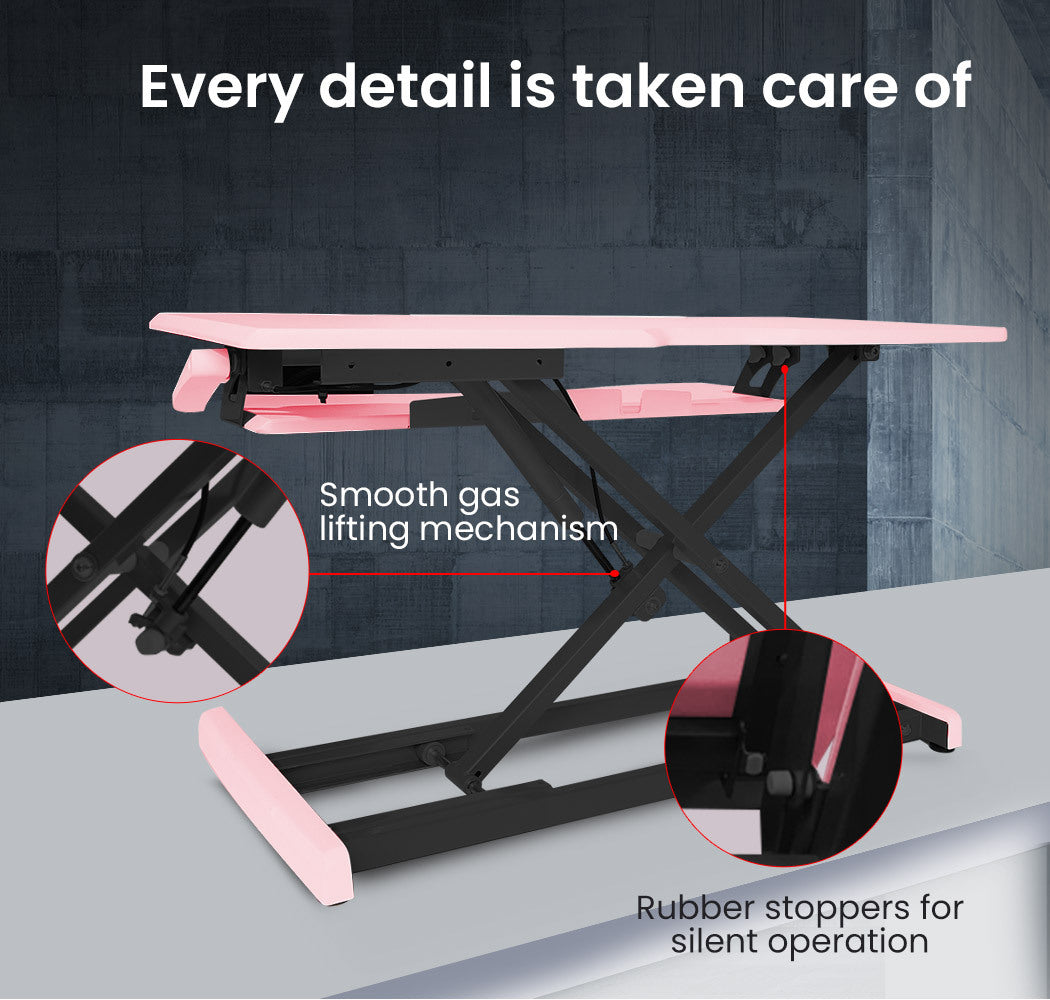 Adjustable Dual Monitor Sit-Stand Desk Riser, 0.77m Wide, 15kg Capacity, Pink