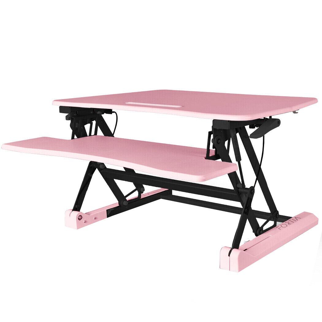Adjustable Pink Sit-Stand Desk Riser, 0.9m Wide for Dual Monitors & Laptop