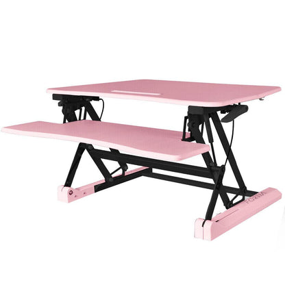 Adjustable Pink Sit-Stand Desk Riser, 0.9m Wide for Dual Monitors & Laptop