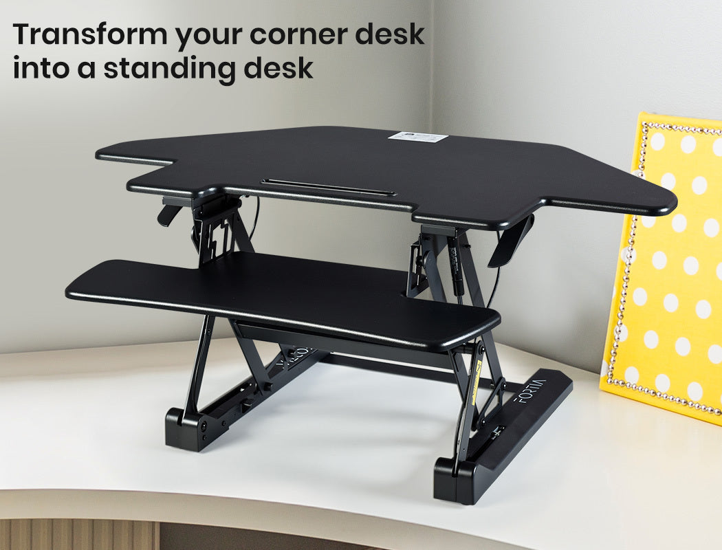 Corner Desk Riser, Adjustable Sit-Stand for Dual Monitors, 110cm, Black