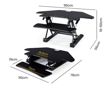 Corner Desk Riser, Adjustable Sit-Stand for Dual Monitors, 110cm, Black