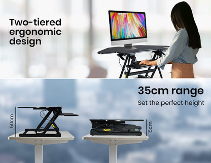 Corner Desk Riser, Adjustable Sit-Stand for Dual Monitors, 110cm, Black