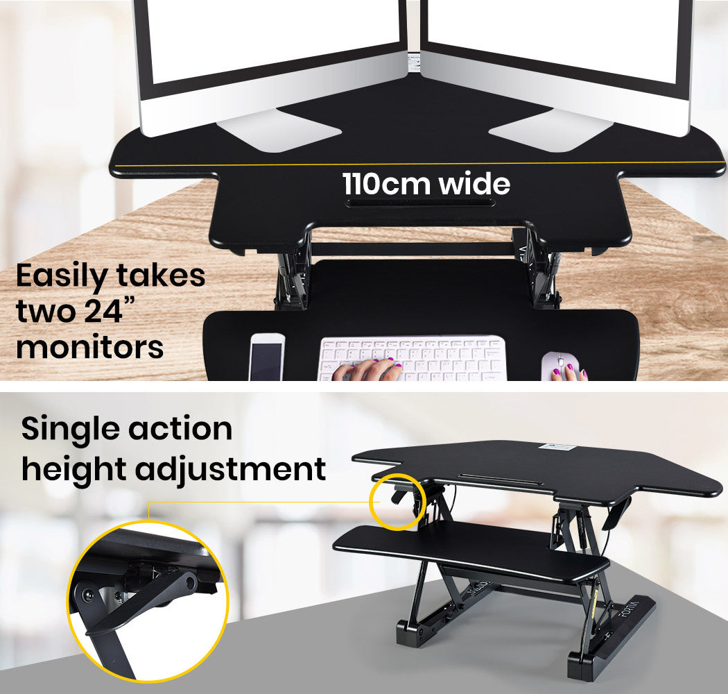 Corner Desk Riser, Adjustable Sit-Stand for Dual Monitors, 110cm, Black