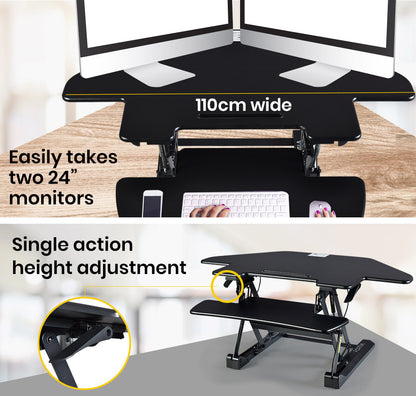 Corner Desk Riser, Adjustable Sit-Stand for Dual Monitors, 110cm, Black