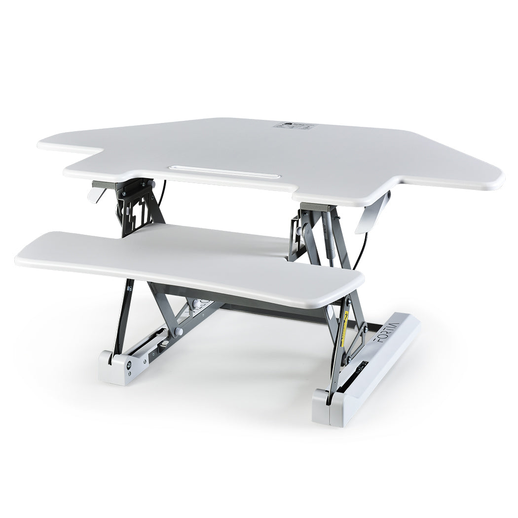 Corner Desk Riser 1.1m Wide, Adjustable Sit-Stand for Dual Monitors, White