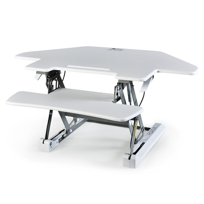 Corner Desk Riser 1.1m Wide, Adjustable Sit-Stand for Dual Monitors, White