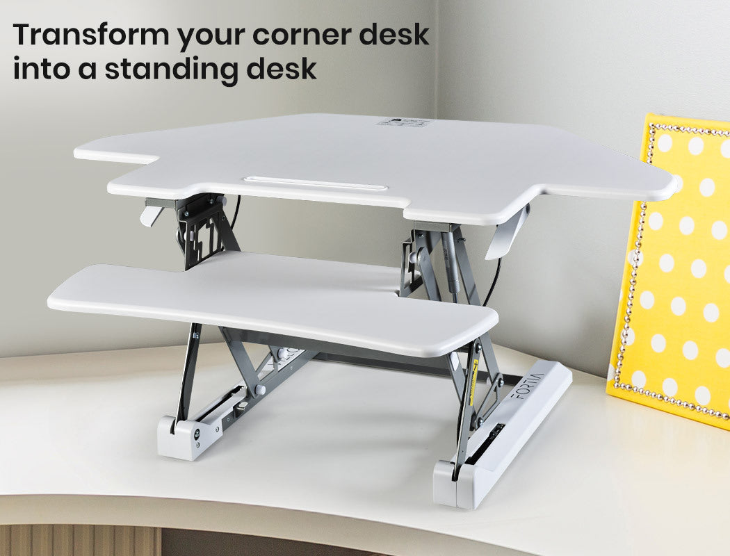 Corner Desk Riser 1.1m Wide, Adjustable Sit-Stand for Dual Monitors, White