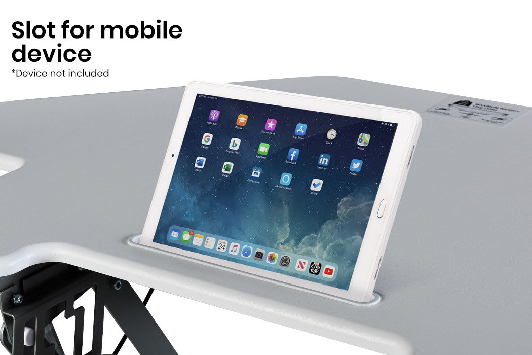 Corner Desk Riser 1.1m Wide, Adjustable Sit-Stand for Dual Monitors, White