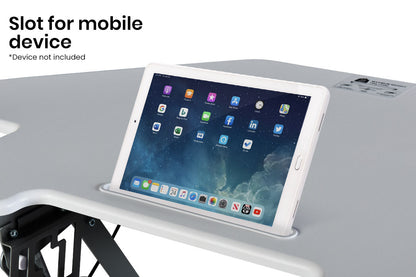 Corner Desk Riser 1.1m Wide, Adjustable Sit-Stand for Dual Monitors, White