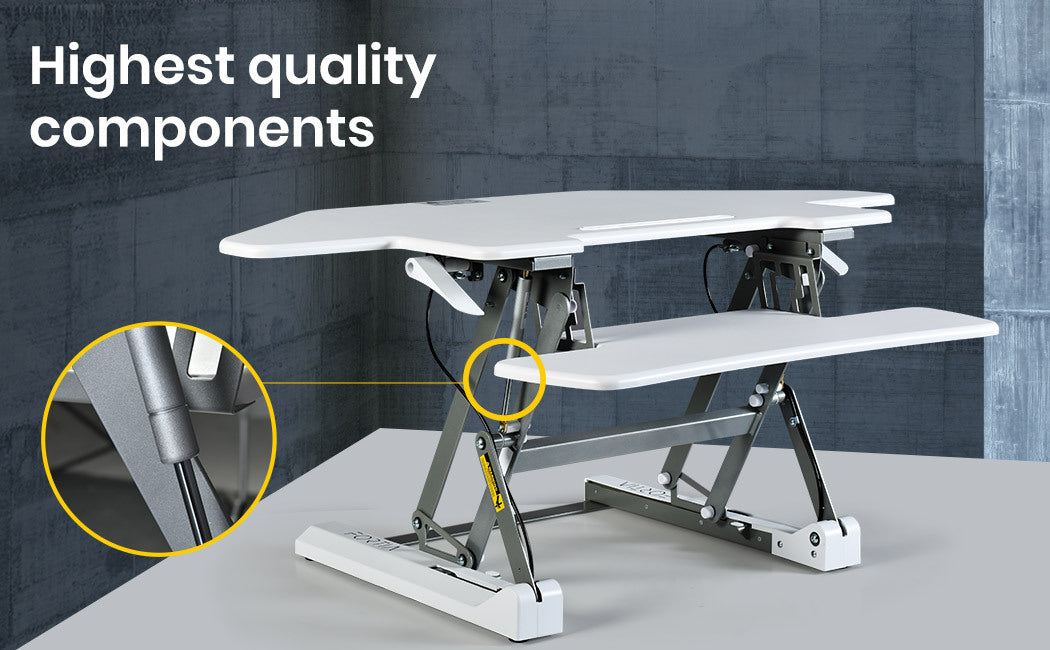 Corner Desk Riser 1.1m Wide, Adjustable Sit-Stand for Dual Monitors, White