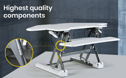Corner Desk Riser 1.1m Wide, Adjustable Sit-Stand for Dual Monitors, White